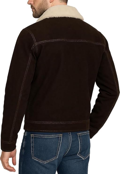 Walking Dead Rick grimes S5 Fur Shearling Collar Cowboy Western Suede Leather Jacket - Duazan