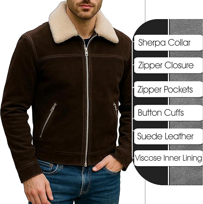 Walking Dead Rick grimes S5 Fur Shearling Collar Cowboy Western Suede Leather Jacket - Duazan