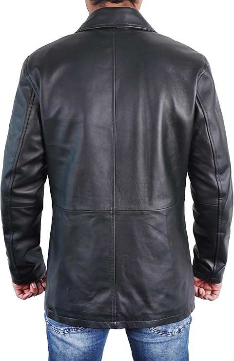Duazan Men’s Brown Black  Lambskin Leather Car Coat for Men Duazan