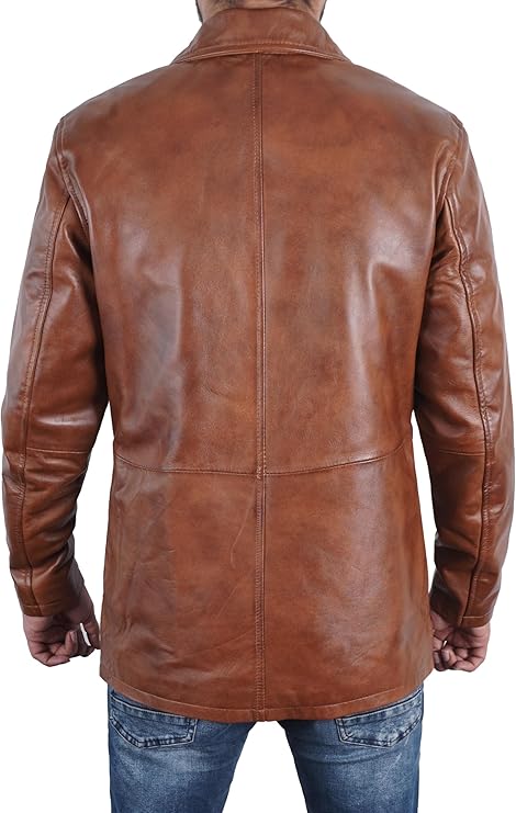 Duazan Men’s Brown Black  Lambskin Leather Car Coat for Men Duazan