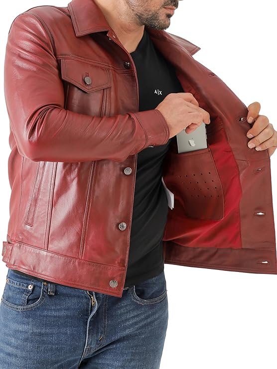 Duazan Men’s Lambskin Leather Trucker Jacket – Premium Genuine Leather - Duazan