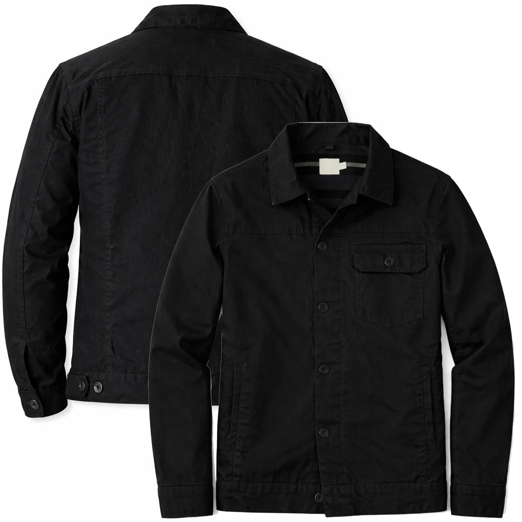 Men’s Trucker Style Spring Jacket – Duazan Cotton Twill Lightweight Essential Duazan