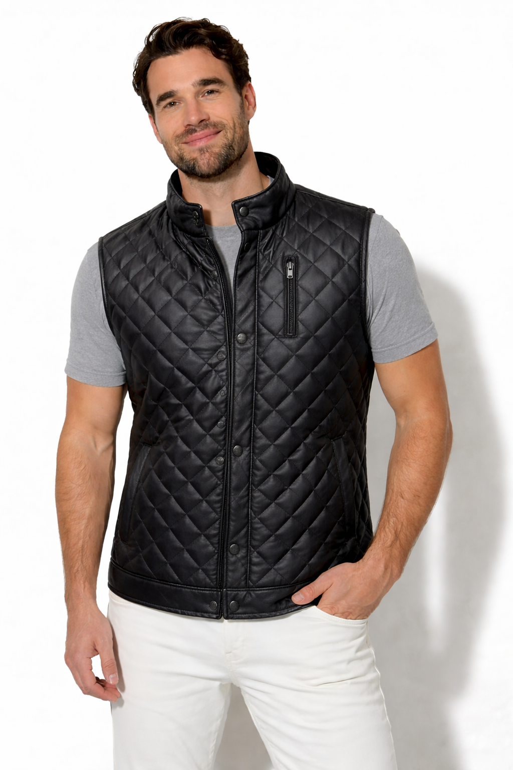 DUAZAN Black Diamond Quilted Real Leather Vest – Premium Biker Style Duazan