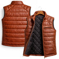 DUAZAN Men’s Cognac Brown Leather Puffer Vest – Premium Quilted Insulated Outerwear Duazan