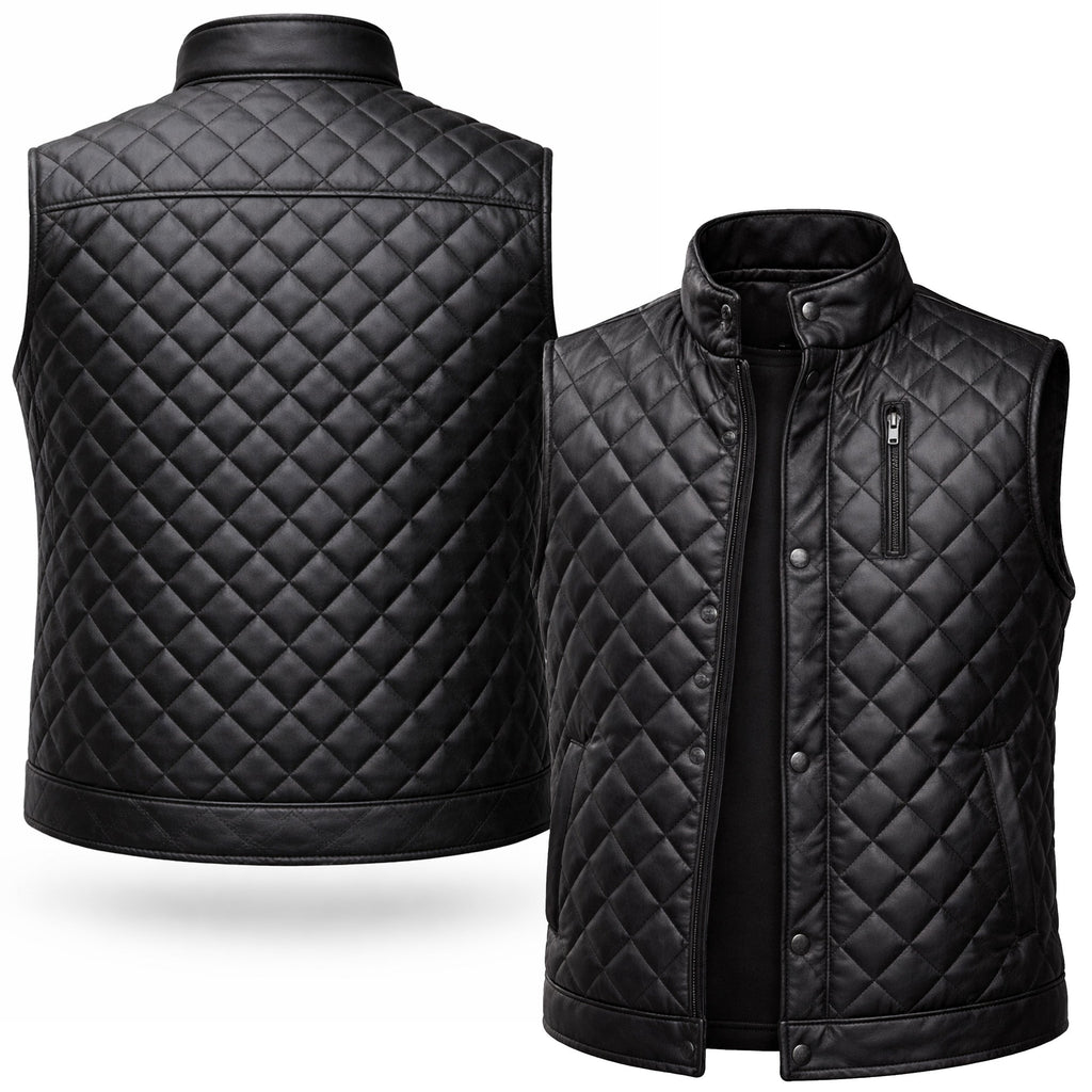 DUAZAN Black Diamond Quilted Real Leather Vest – Premium Biker Style Duazan