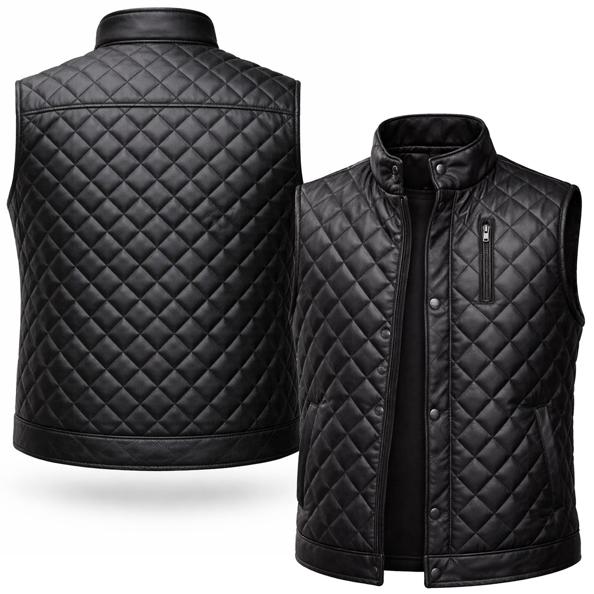 DUAZAN Black Diamond Quilted Real Leather Vest – Premium Biker Style Duazan