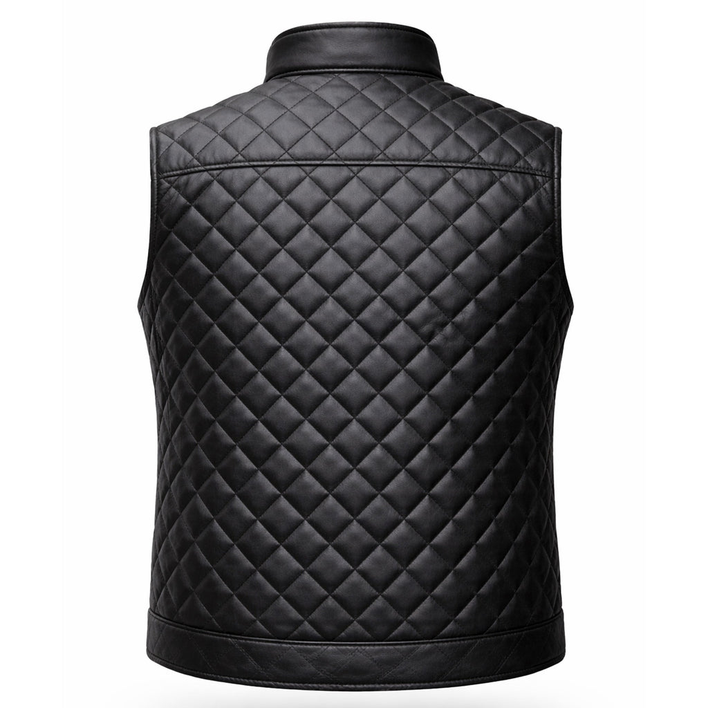 DUAZAN Black Diamond Quilted Real Leather Vest – Premium Biker Style Duazan