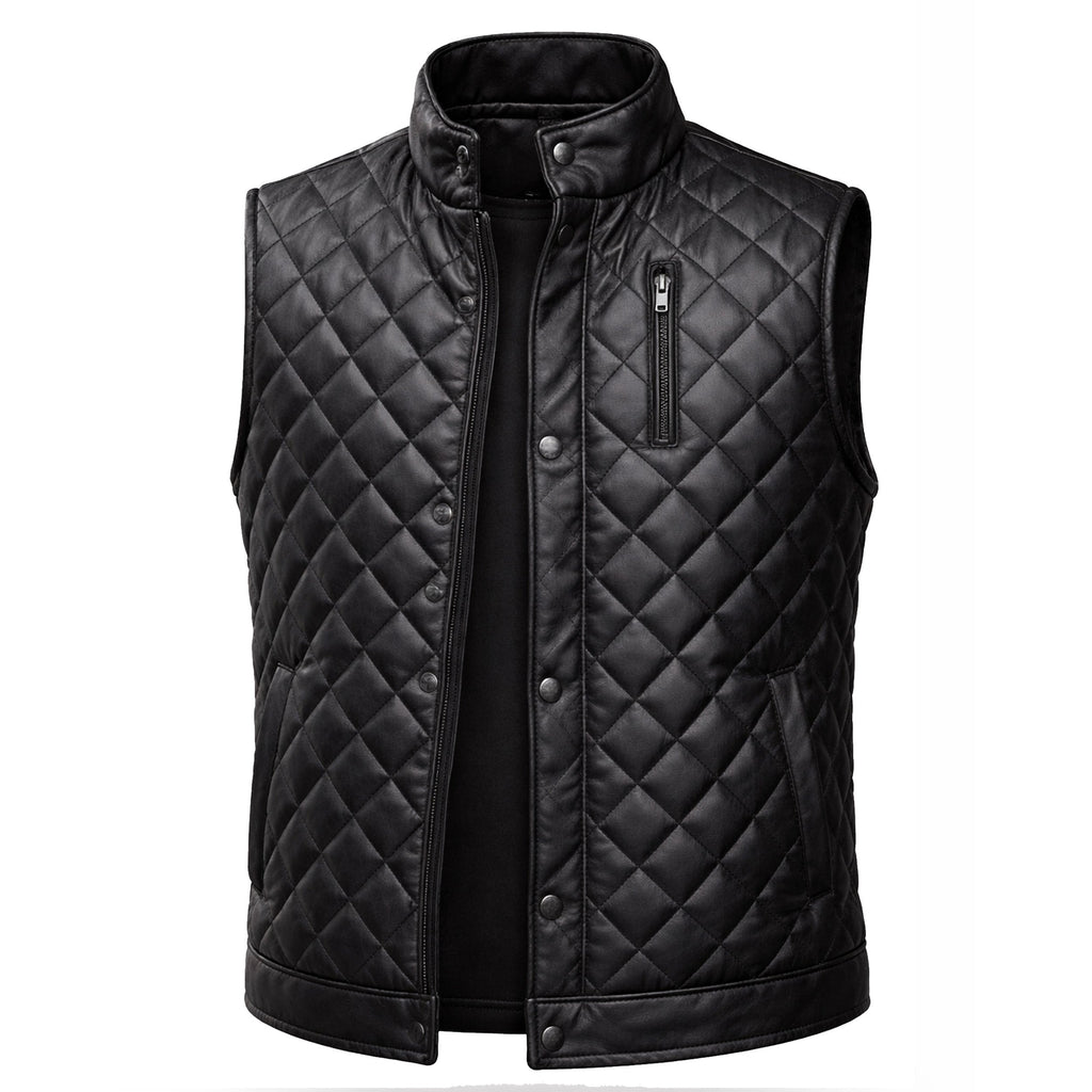 DUAZAN Black Diamond Quilted Real Leather Vest – Premium Biker Style Duazan