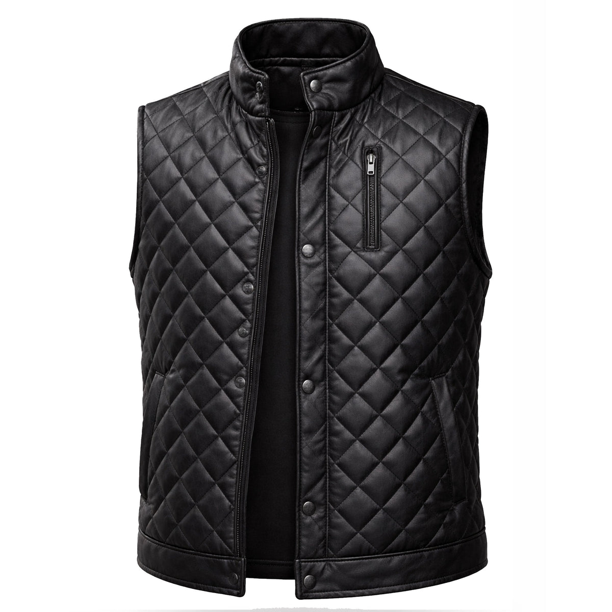 DUAZAN Black Diamond Quilted Real Leather Vest – Premium Biker Style Duazan