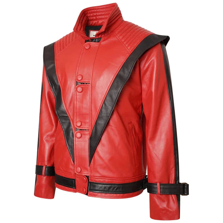 Men's Michael Jackson Thriller Red & Black Leather Jacket — MJ Thriller Costume Jacket | Duazan Duazan