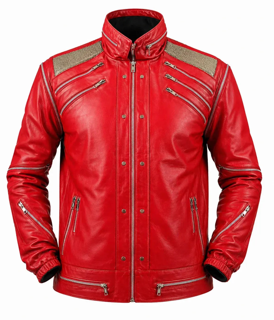DUAZAN MJ Beat It Red Leather Jacket – Iconic Michael Jackson Inspired Biker Style Duazan