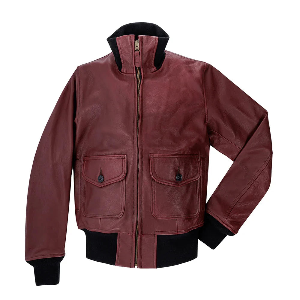 DUAZAN Handmade Women’s Sheepskin Leather Flight Jacket – Burgundy Duazan