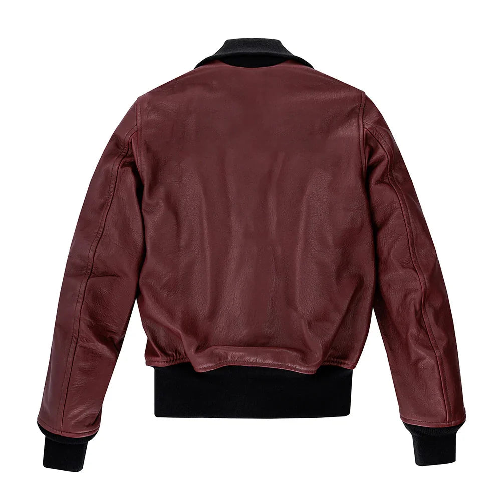 DUAZAN Handmade Women’s Sheepskin Leather Flight Jacket – Burgundy Duazan