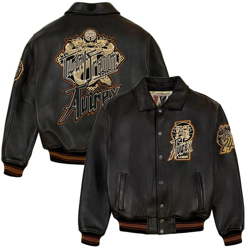 Avirex Black Real Leather Varsity Jacket – Premium Streetwear Style Duazan