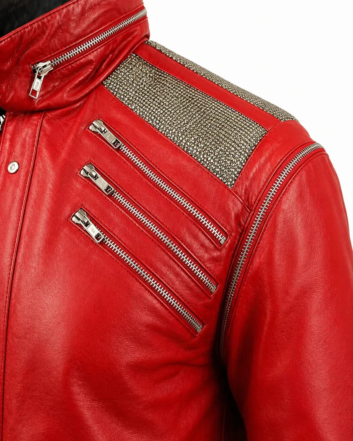 DUAZAN MJ Beat It Red Leather Jacket – Iconic Michael Jackson Inspired Biker Style Duazan