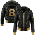 Duazan 8 Ball Hooded Leather Jacket – Black & Gold Edition Mens & Women outerwear Duazan