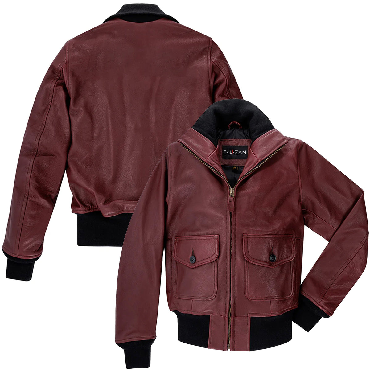 DUAZAN Handmade Women’s Sheepskin Leather Flight Jacket – Burgundy Duazan