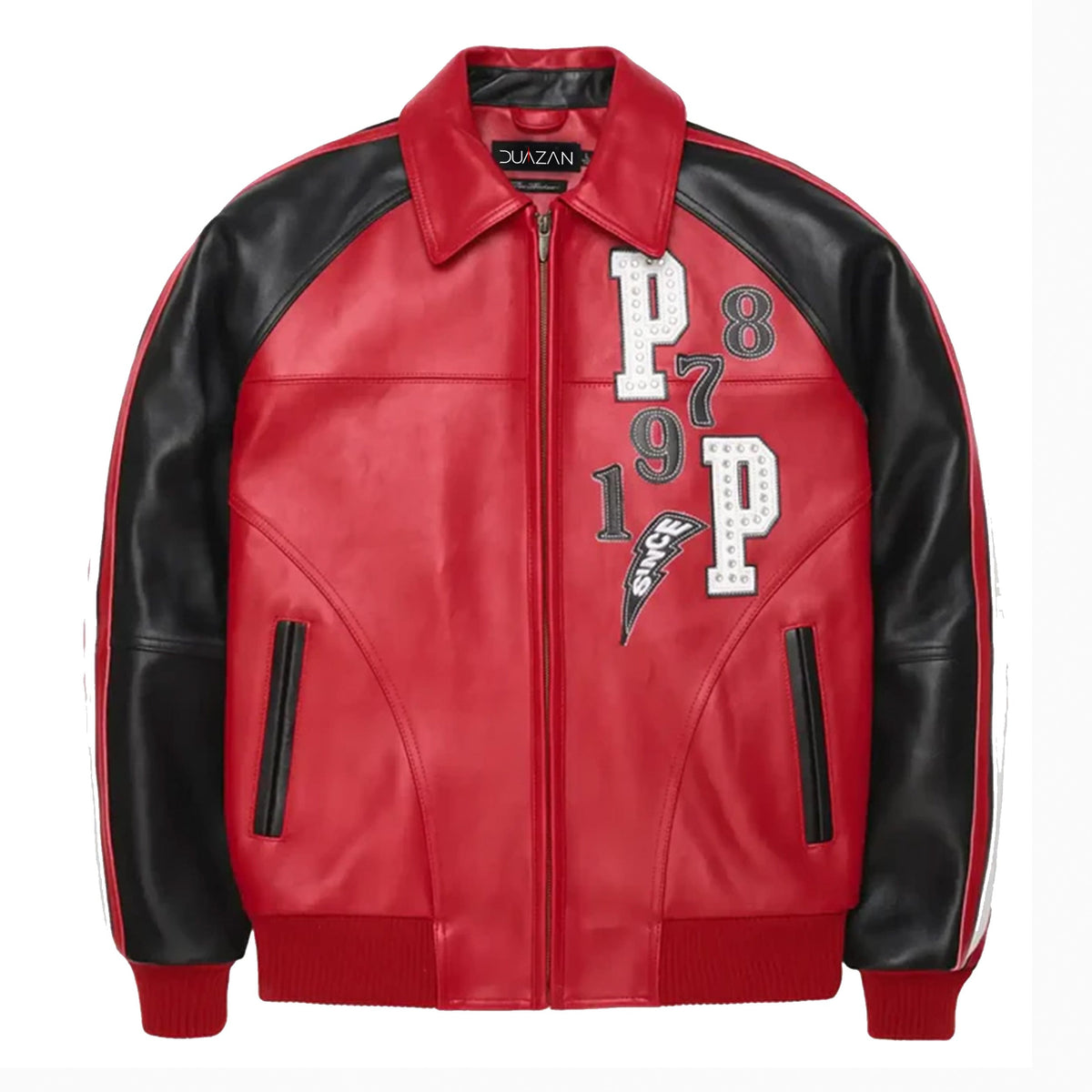 Duazan Red Soda Club Leather Bomber Jacket for Men Duazan