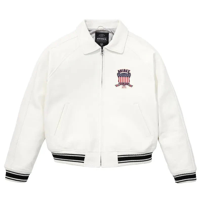 Men's Leather Avirex USA Varsity Bomber Jacket for Mens Duazan