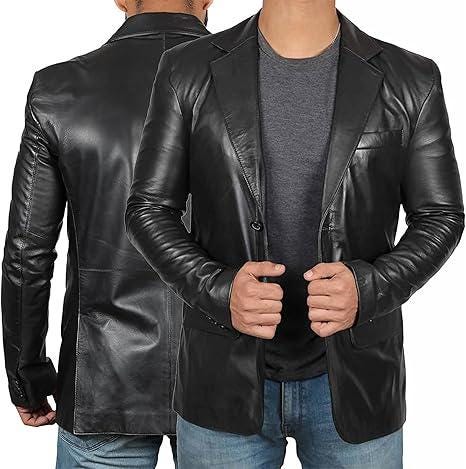 Lambskin Leather Blazer: Slim Fit Handmade Mens Jacket | gift for her