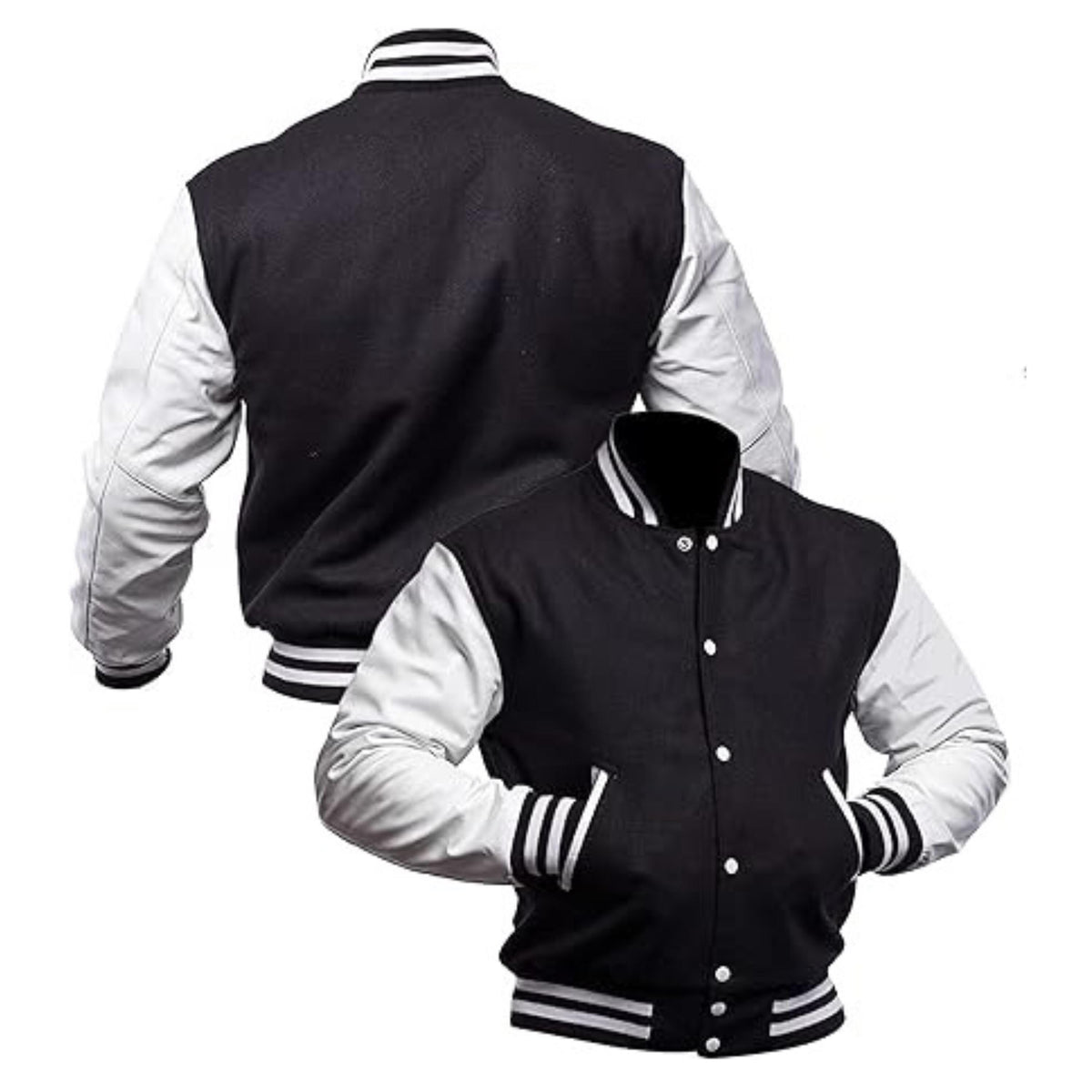 Handmade Varsity Jacket: Faux Leather Sleeves, American College Style
