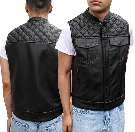 Motorcycle  Lambskin Leather Jacket & Vest Set Quilted Biker Style