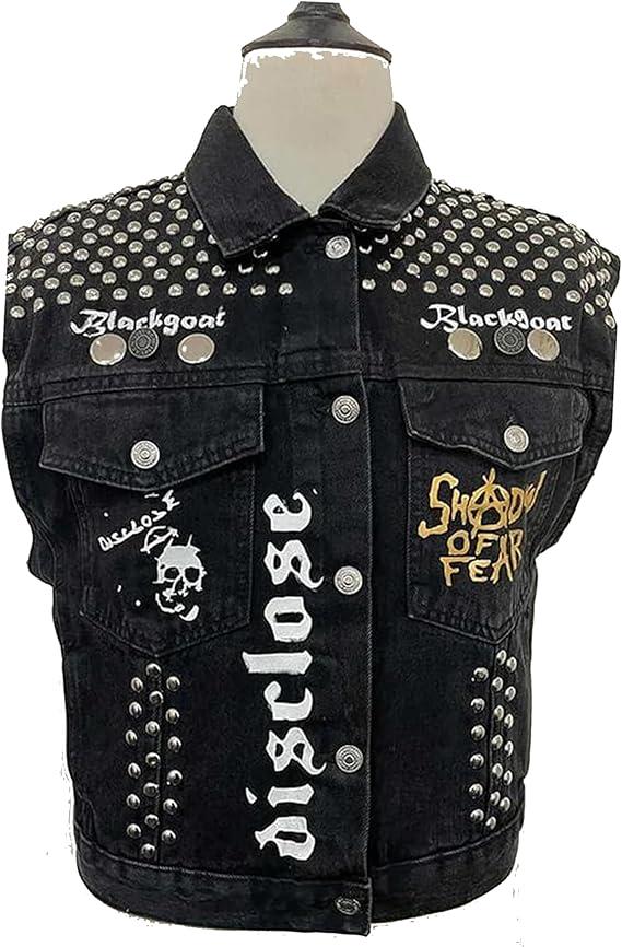 Studded Black Denim Vest: Punk Rock Biker Style | gifts for men
