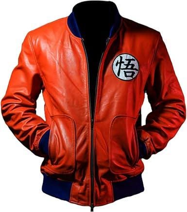 Dragon ball z super Goku Inspired Orange Leather Bomber Jacket: Anime Cosplay Costume - Duazan