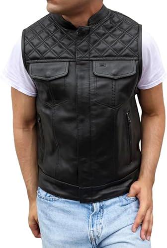 Motorcycle  Lambskin Leather Jacket & Vest Set Quilted Biker Style