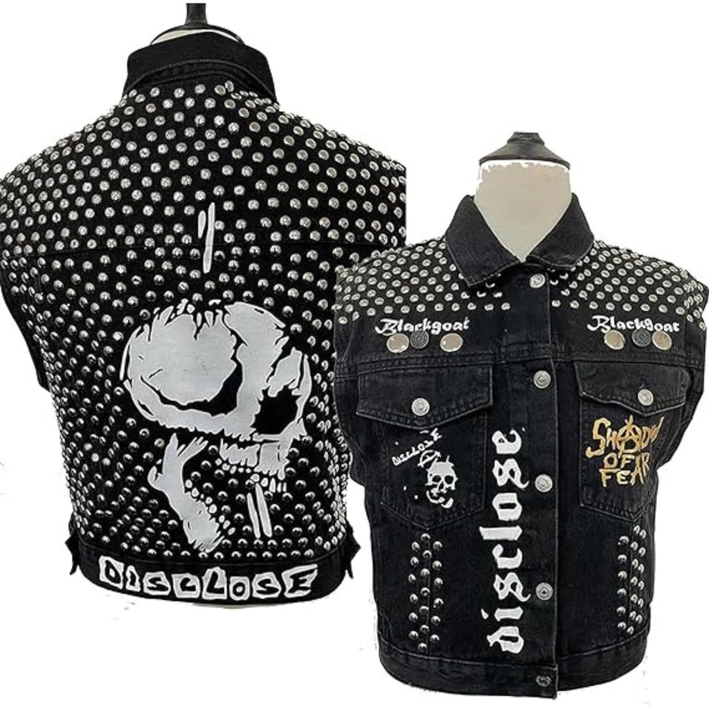 Studded Black Denim Vest: Punk Rock Biker Style | gifts for men