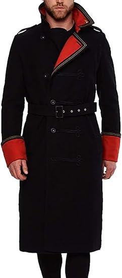 Cotton Military Trench Coat: Red Trim, Sci-Fi Cosplay | Gift for men