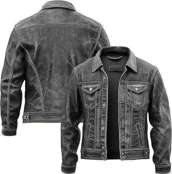 Distressed Real Leather Trucker Jacket: Vintage Biker Style | gifts for mens