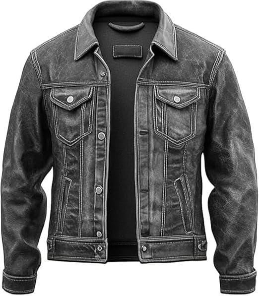 Distressed Real Leather Trucker Jacket: Vintage Biker Style | gifts for mens