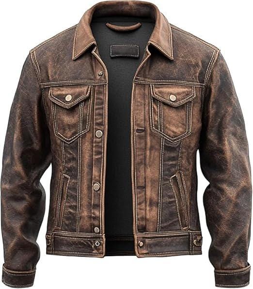 Distressed Real Leather Trucker Jacket: Vintage Biker Style | gifts for mens