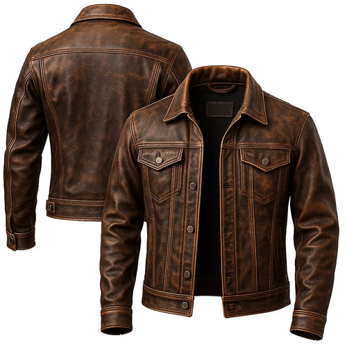 Distressed Real Leather Trucker Jacket: Vintage Biker Style | gifts for mens