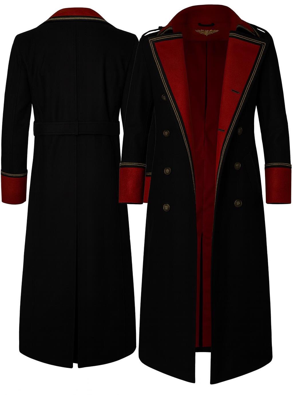 Cotton Military Trench Coat: Red Trim, Sci-Fi Cosplay | Gift for men