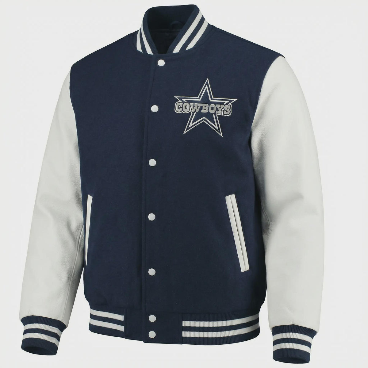 Blue Wool Classic Varsity Jacket with Faux/Real Leather Sleeves, College Style jacket