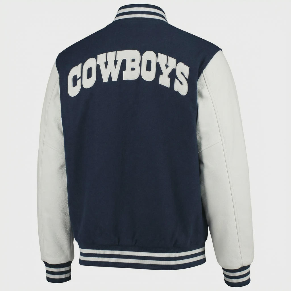 Blue Wool Classic Varsity Jacket with Faux/Real Leather Sleeves, College Style jacket
