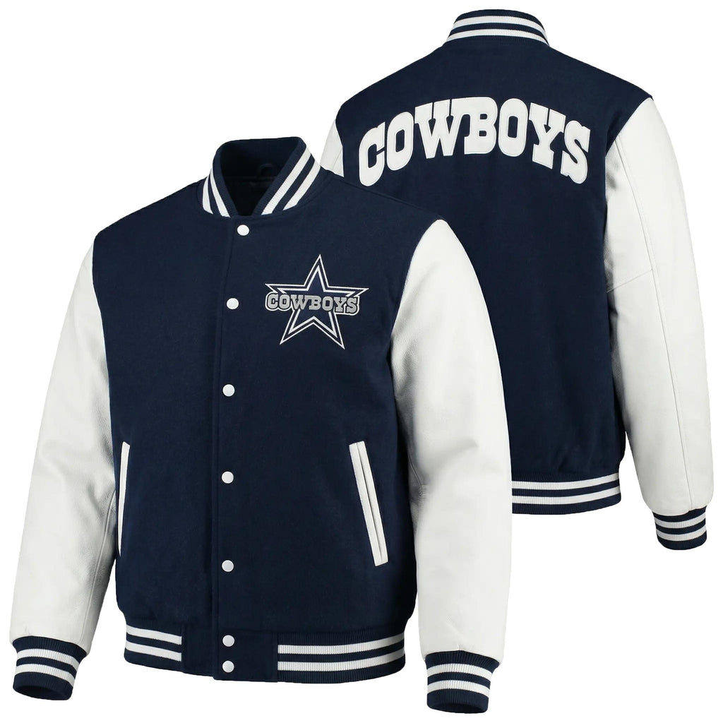 Blue Wool Classic Varsity Jacket with Faux/Real Leather Sleeves, College Style jacket