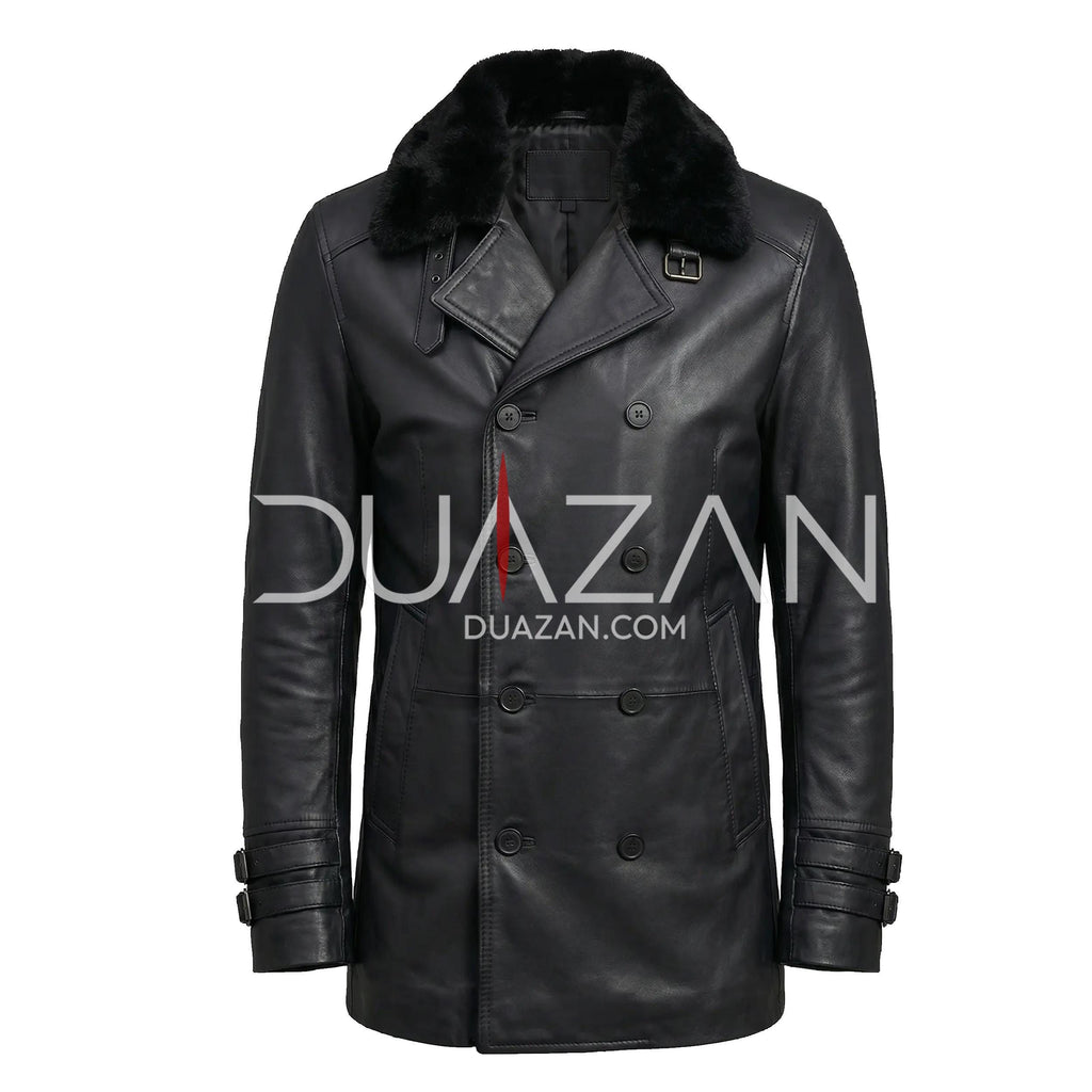 Leon Kennedy Requiem Leather Coat | Double Breasted Fur Collar Cosplay Jacket