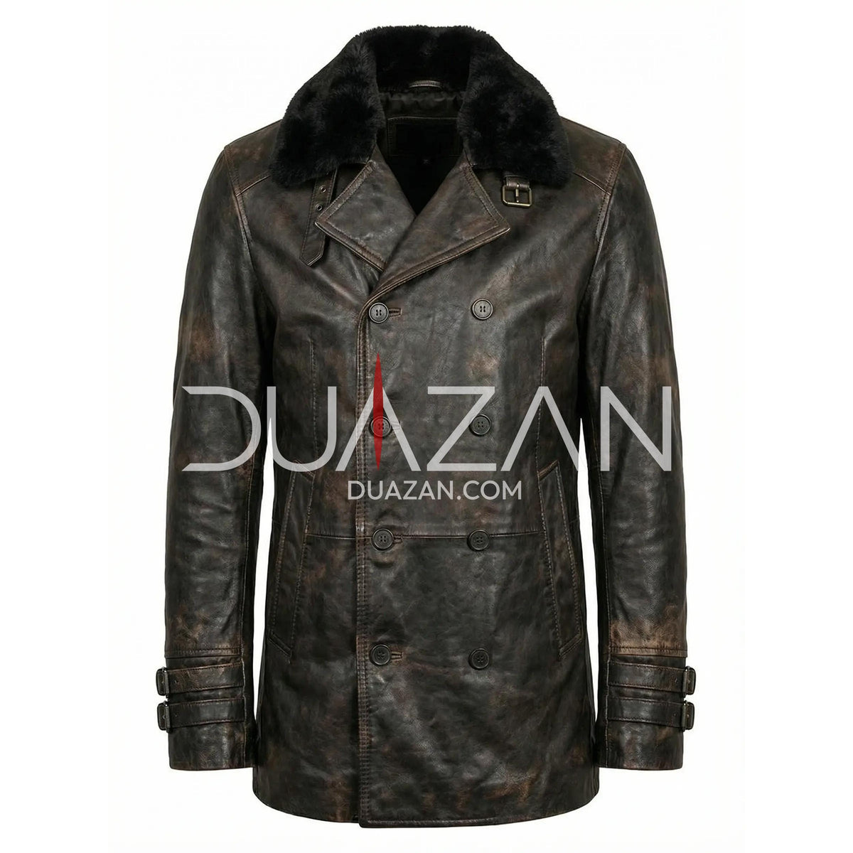 Leon Kennedy Requiem Leather Coat | Double Breasted Fur Collar Cosplay Jacket