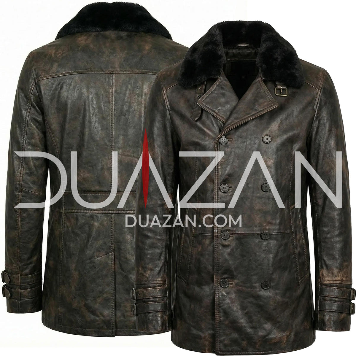 Leon Kennedy Requiem Leather Coat | Double Breasted Fur Collar Cosplay Jacket