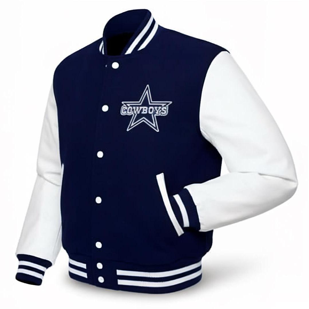 Blue Wool Classic Varsity Jacket with Faux/Real Leather Sleeves, College Style jacket