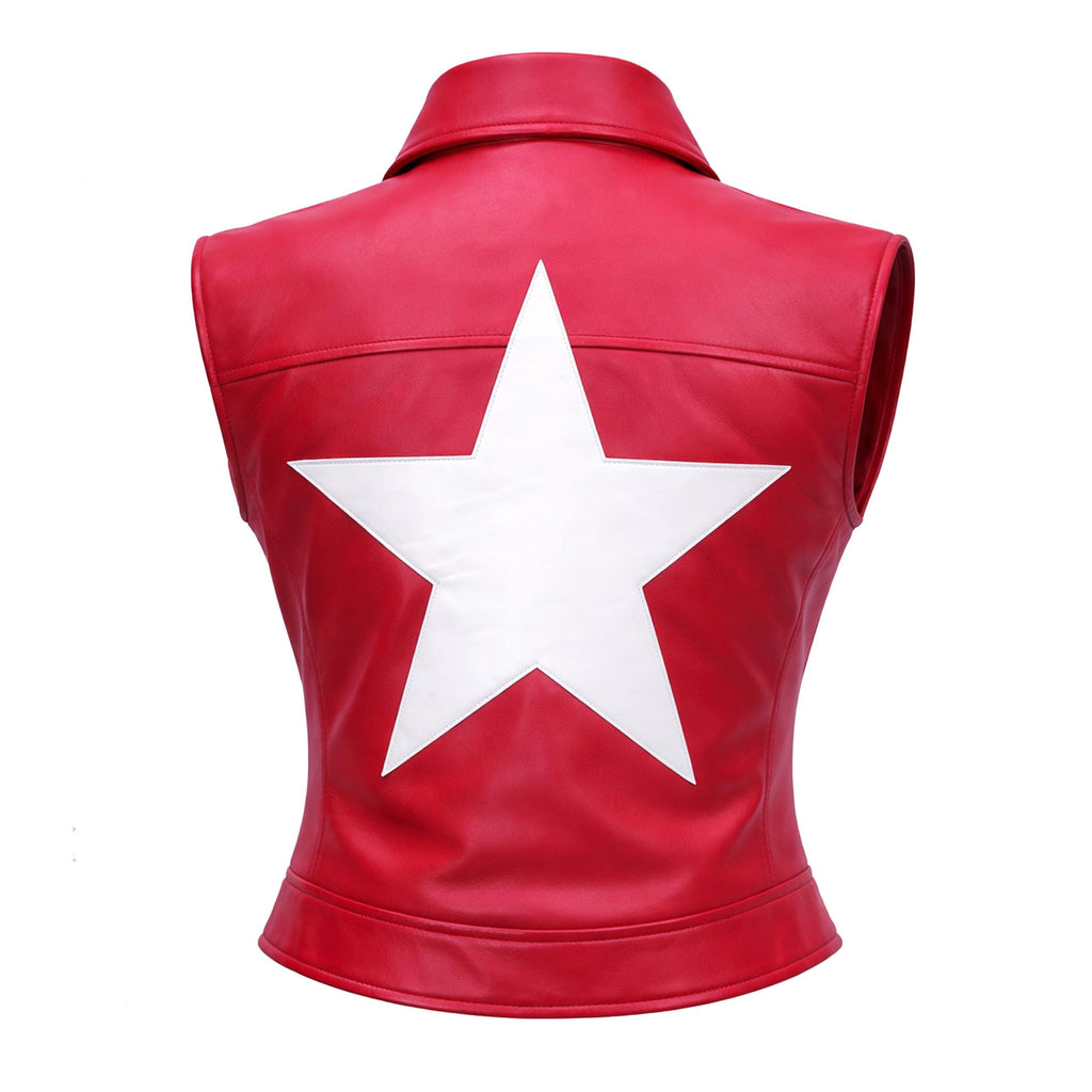 Terry Bogard Red Leather Vest – Game Inspired Star Emblem Mens Womens Streetwear