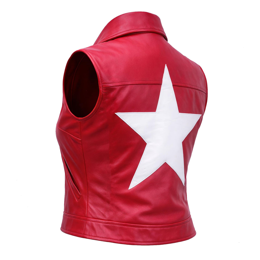 Terry Bogard Red Leather Vest – Game Inspired Star Emblem Mens Womens Streetwear