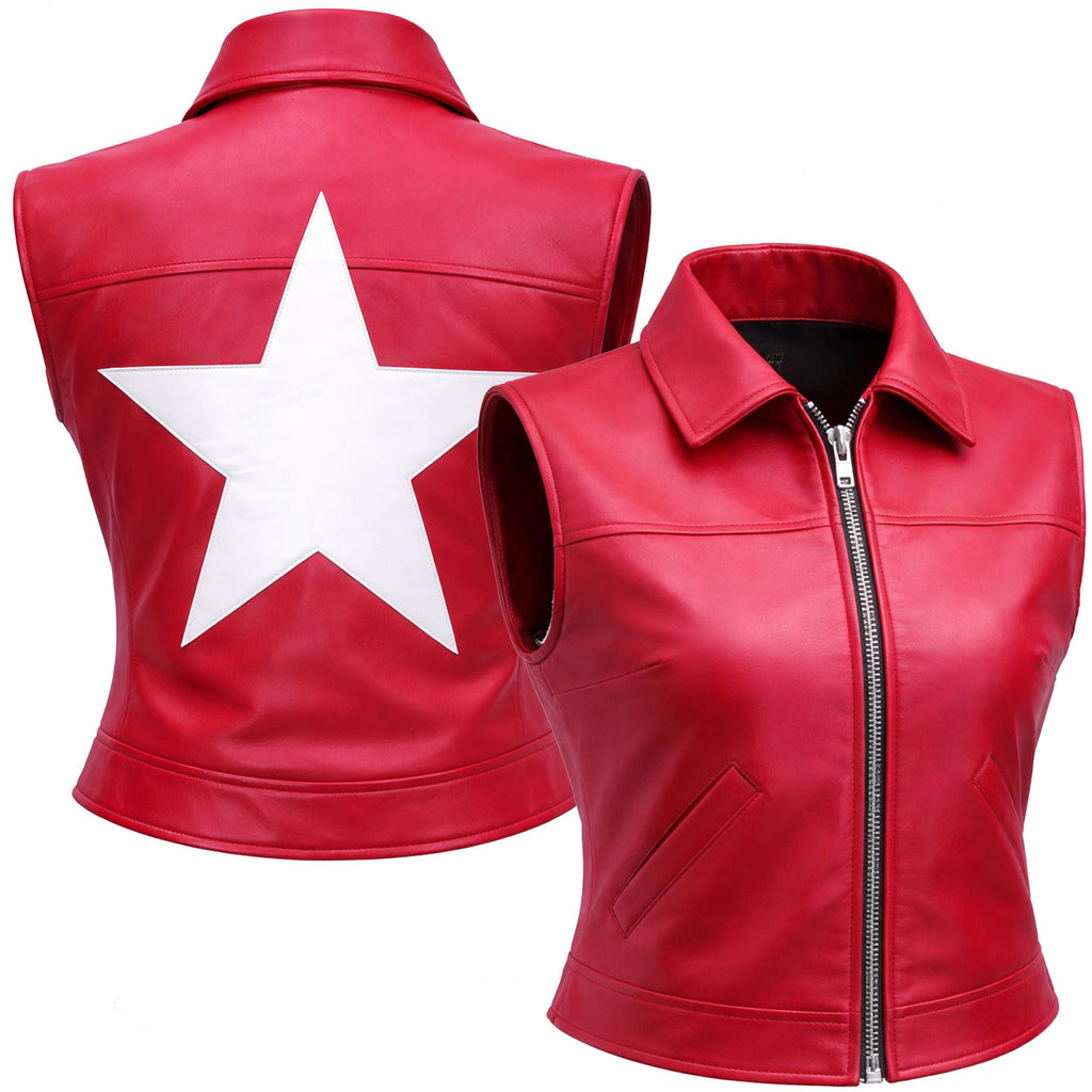 Terry Bogard Red Leather Vest – Game Inspired Star Emblem Mens Womens Streetwear