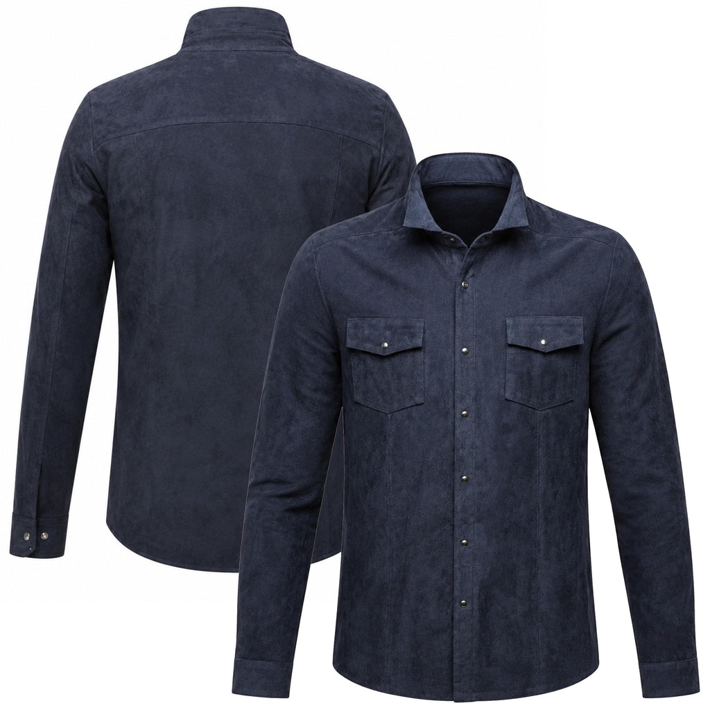 Men's Navy Blue Suede Shirt Jacket graduation gift