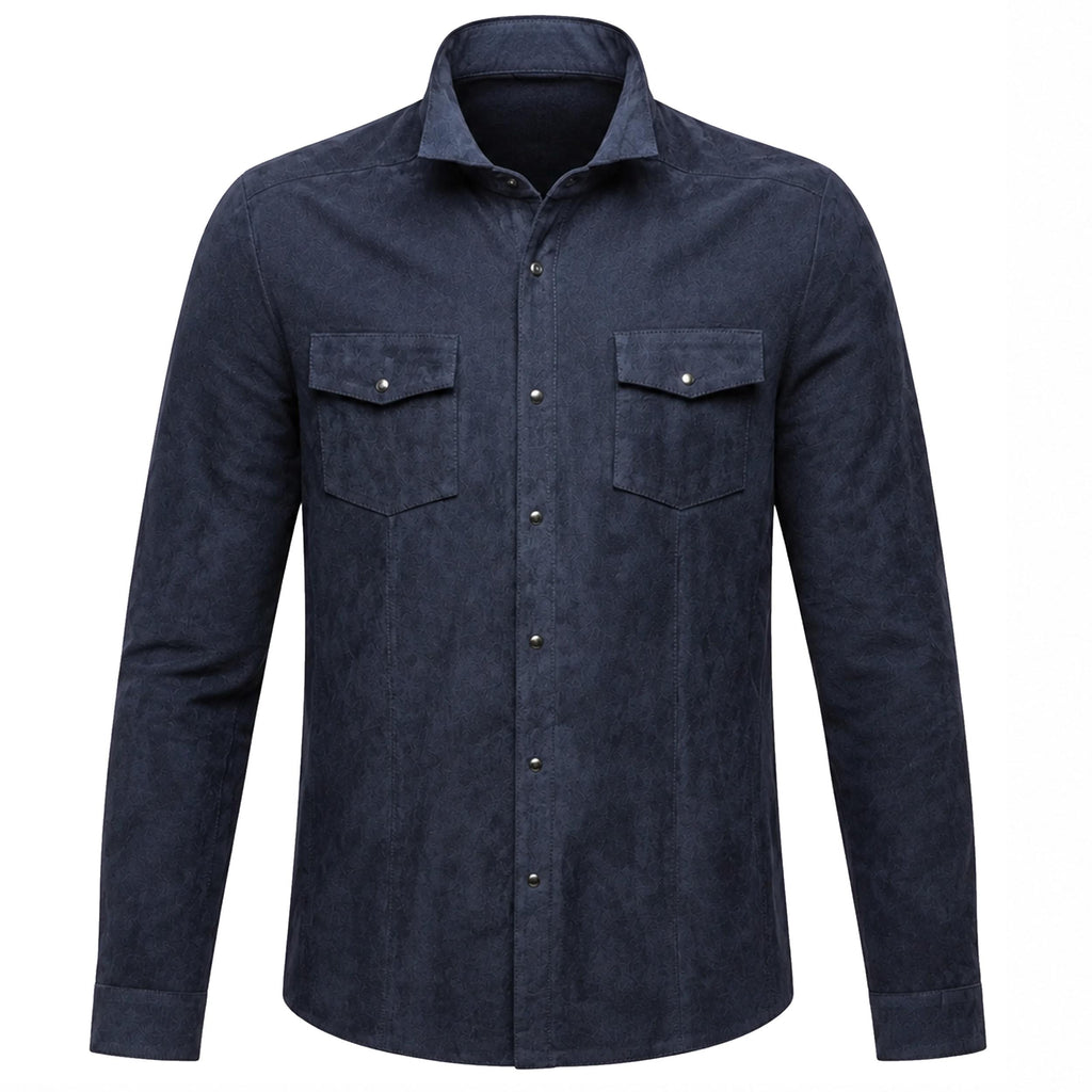 Men's Navy Blue Suede Shirt Jacket graduation gift