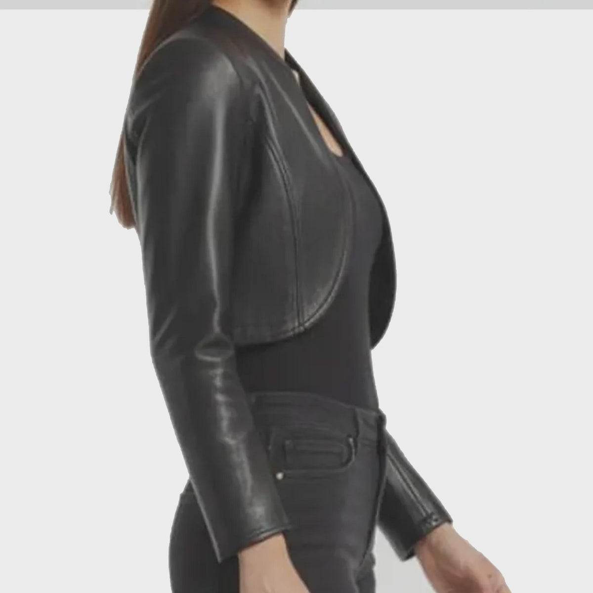 Handmade Women's Cropped Open-Front Bolero Leather Jacket