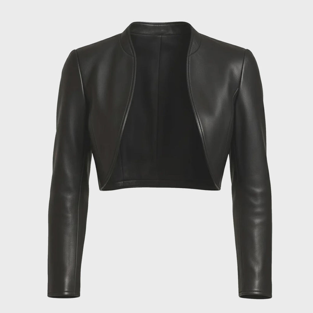 Handmade Women's Cropped Open-Front Bolero Leather Jacket